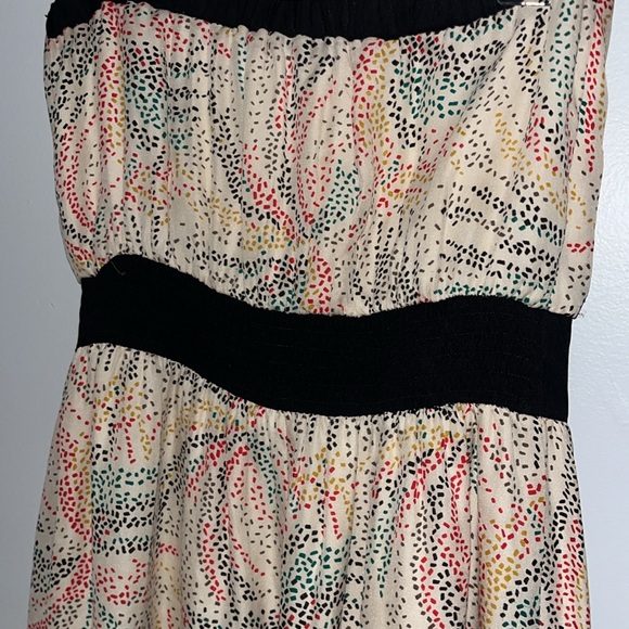 Hype Strapless Midi Dress Size 4 100% Silk Abstract Specked Design Black Trim - Picture 7 of 14